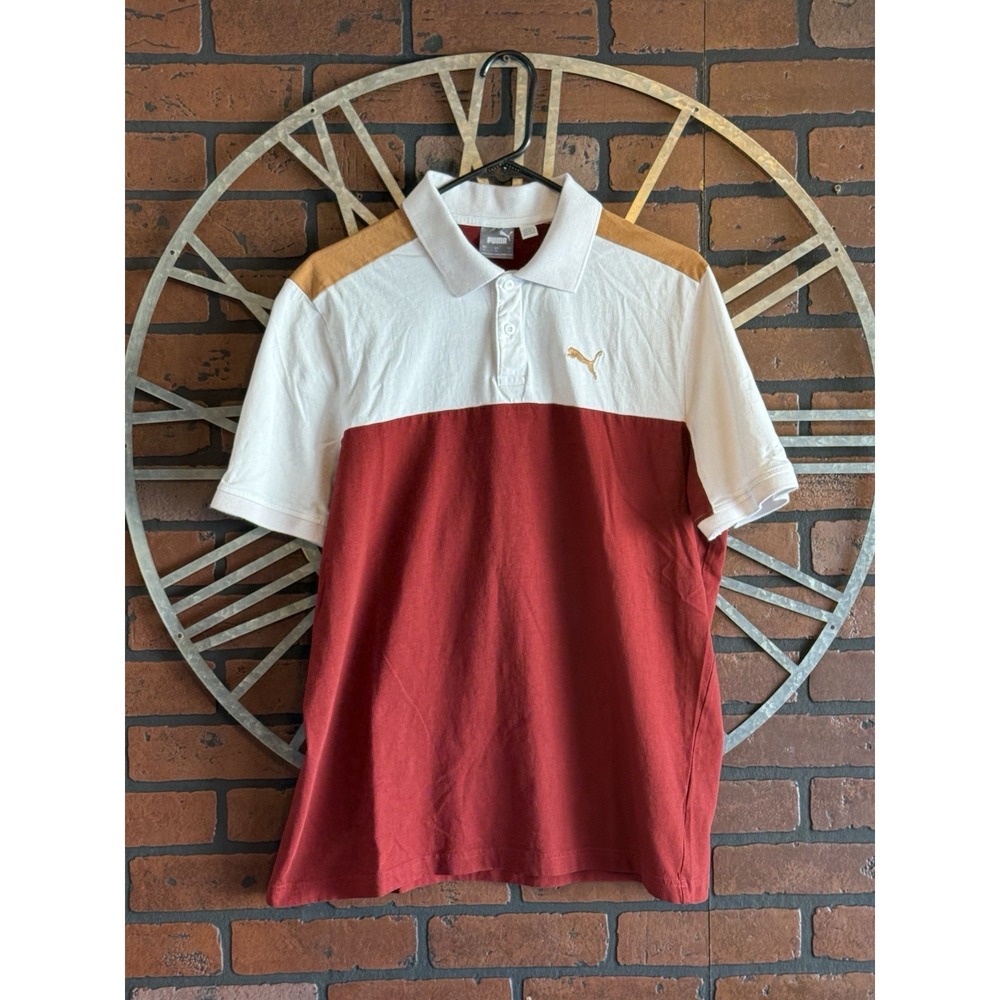 Men's‎ Puma Short-Sleeve Polo Shirt Maroon/White/Gold Size L